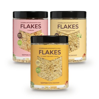 Набір Flakes 3 × 250 г: сирно-горіховий, цибулевий, трави