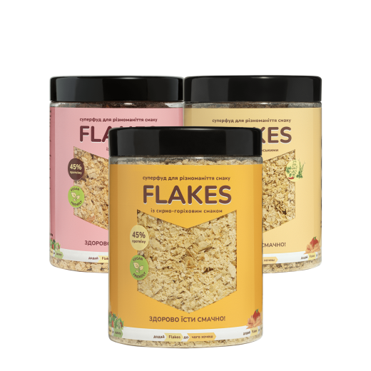 Набір Flakes 3 × 250 г — сирно-горіховий, цибулевий, трави