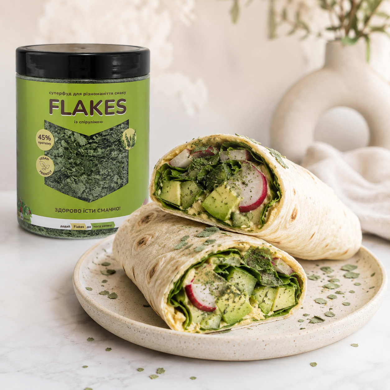 Лаваш-рол з хумусом, овочами і Flakes